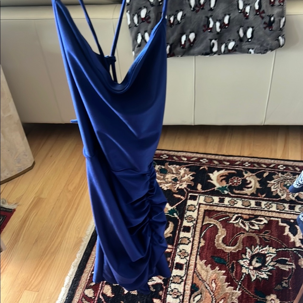 Elegant Blue Strappy Open Back Dress